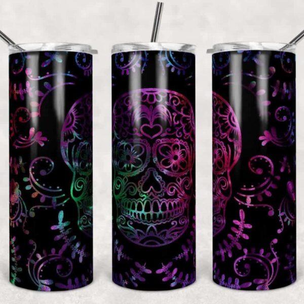 Holographic Sugar Skull Themed 20 oz Tumbler