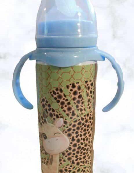 Giraffe & Flower Baby Bottle - Blue