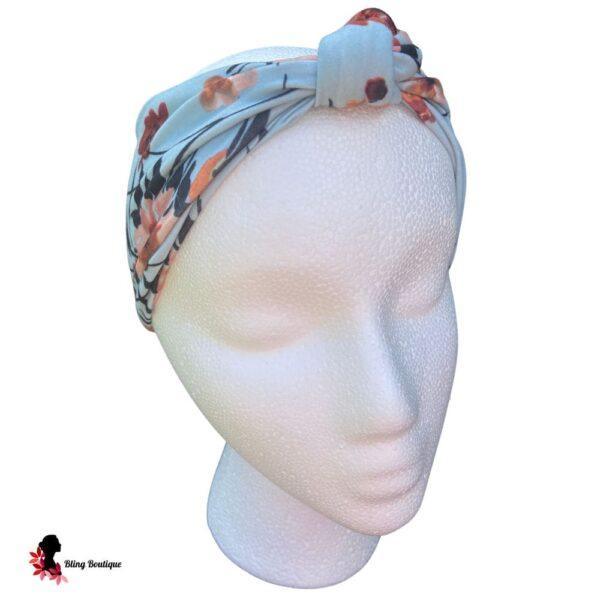 Blue Floral Knotted Headband - Adjustable