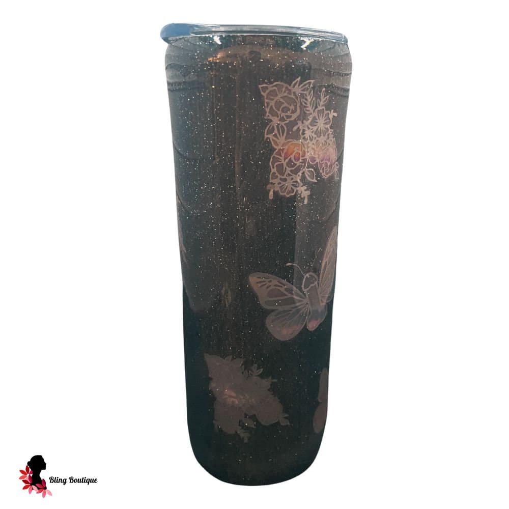 Butterflies & Flowers WiWi’s 20 oz Tumbler – Black